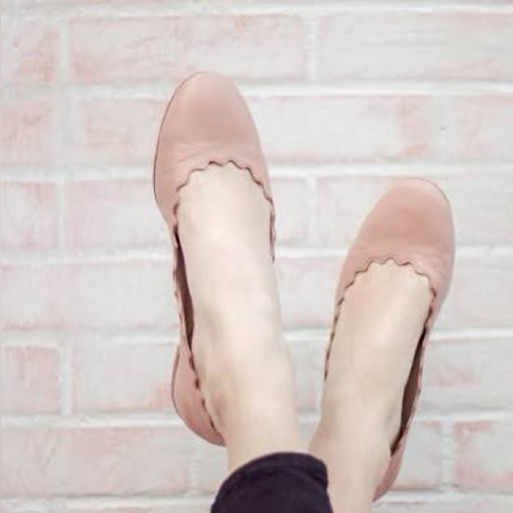 Scalloped Edge Pink Ballet Flats chloe lauren scalloped flats nude Sz 41/11